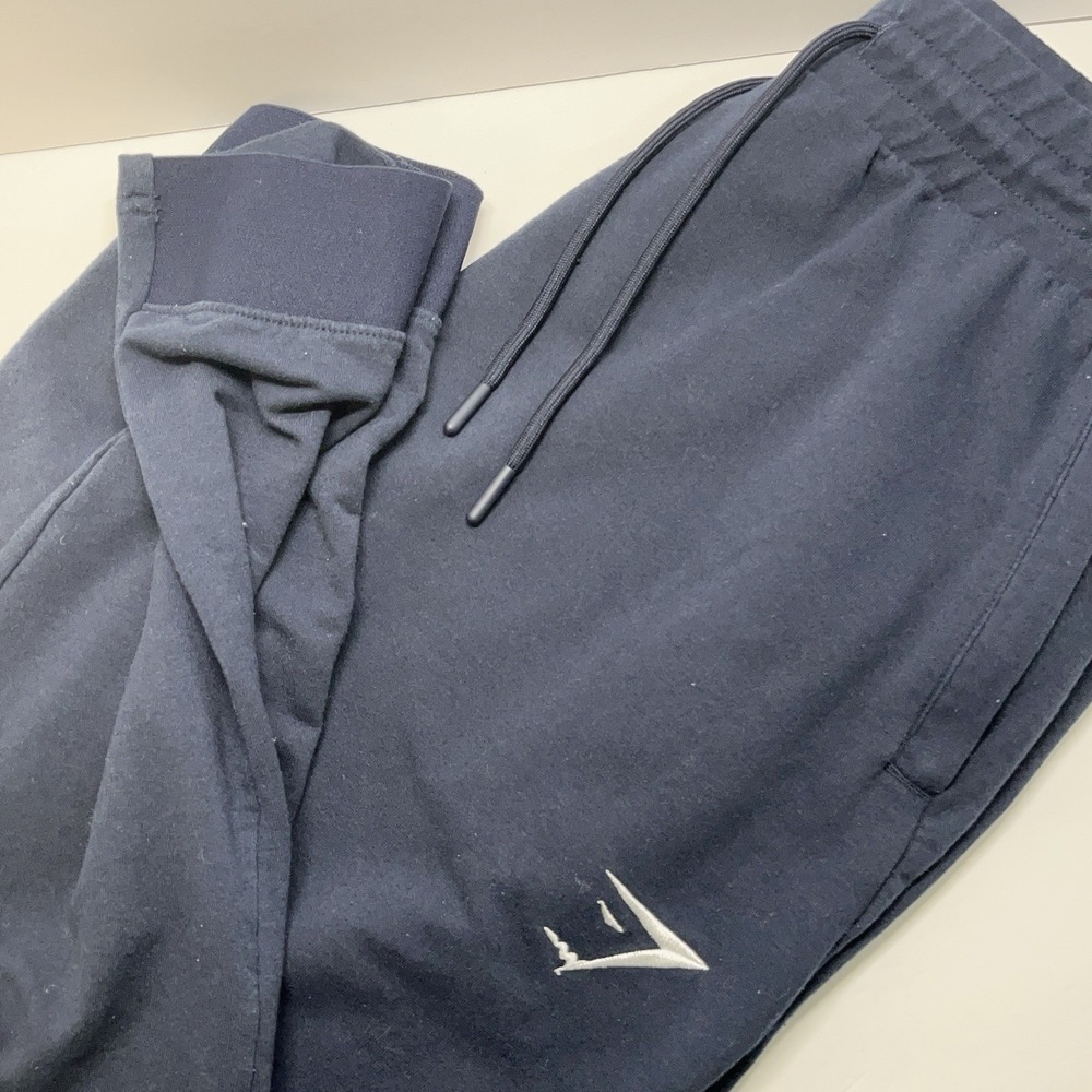 Gym Shark Tapered Joggers Mens L Blue Knit Sweatpants Running Gym‎ Athleisure